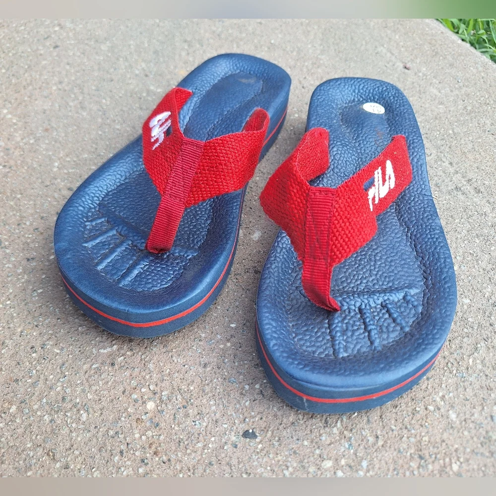 Fila Flip Flops Vintage Stock Blue with Red Canvas Straps